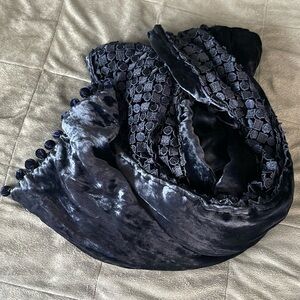 Navy Crocheted and Velvet Scarf